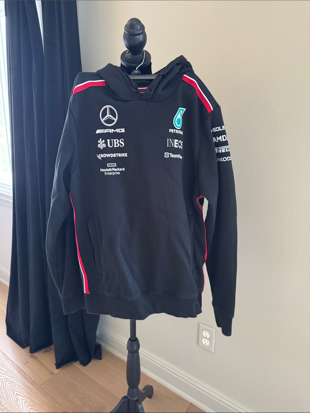 Mercedes AMG Petronas Black Crewneck Sweater with Red Trim